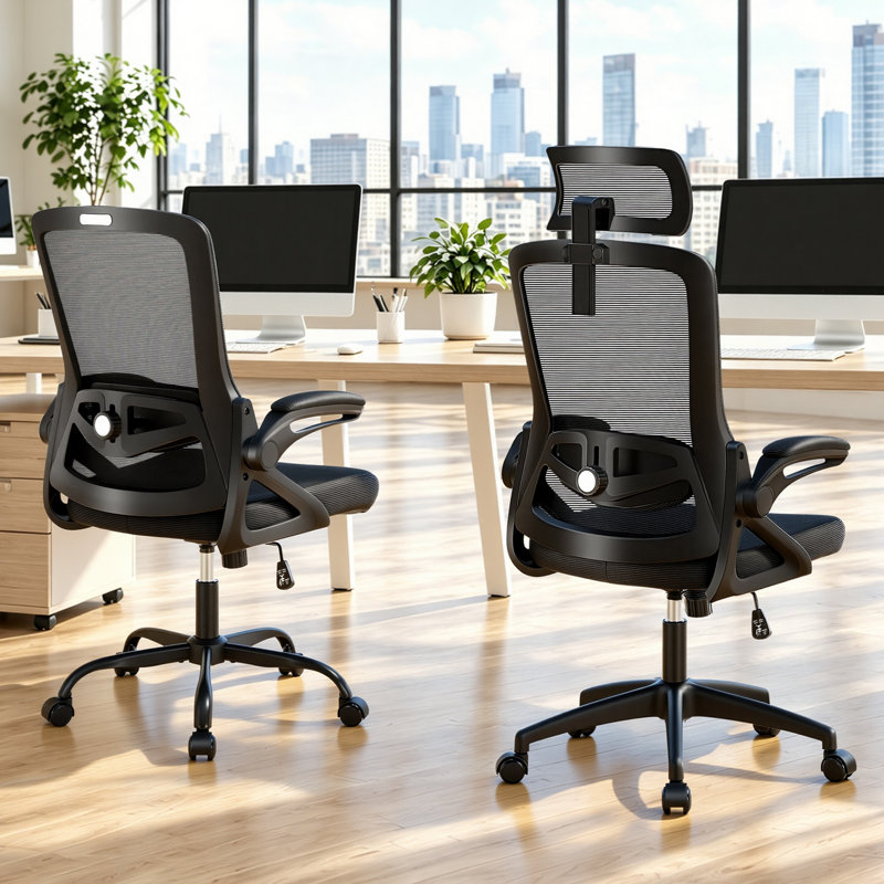 Chaise de bureau ergonomique, supportant jusqu'à 180 kg, avec soutien lombaire réglable, assise en maille respirante et coussin épais, idéale pour un bureau confortable à domicile (noir).