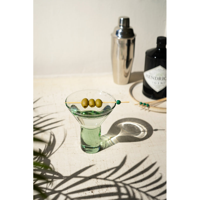  Clear Martini Glass with Solid Base 5.5"H, Handblown Recycled Glass Drinkware (Set of Six)