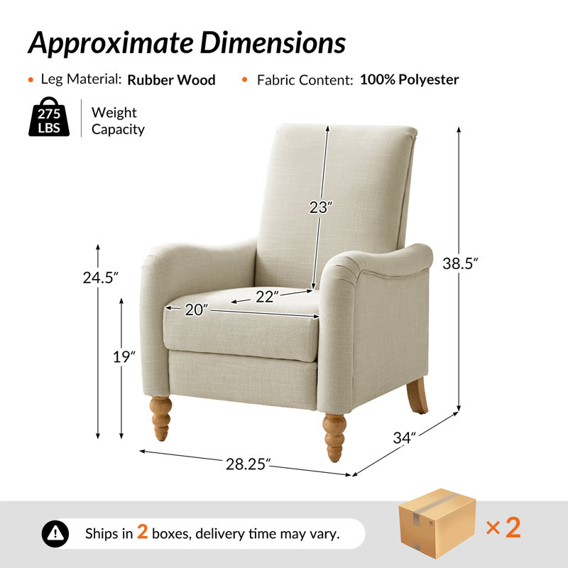 Terren 28.25"W Camilo Farmhouse Recliner with Solid Wood Spindle Legs Set of 2