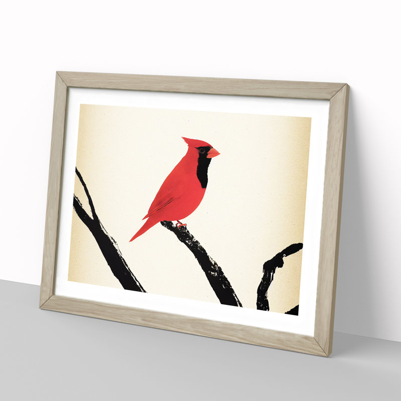 Cardinal Bird Vol.9 - Single Picture Frame Print, 34cm H x 46cm W x 2cm D, Oak Framed