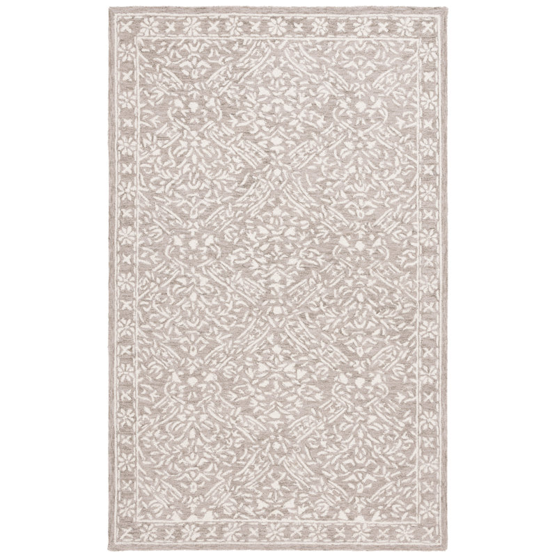 Handmade Silver and Ivory Wool Trellis 4' x 6' Rug