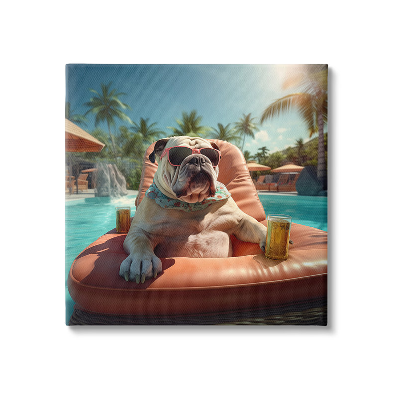 «Bulldog In Resort Pool» par Jim Baldwin sur, H 30 po x l 30 po