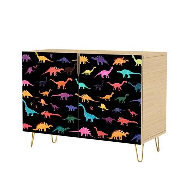 Buffet buffet avec rangement Mignons enfants garçons Dinosaures colorés amusants et abstraits avec 2 portes pour le salon et la cuisine
