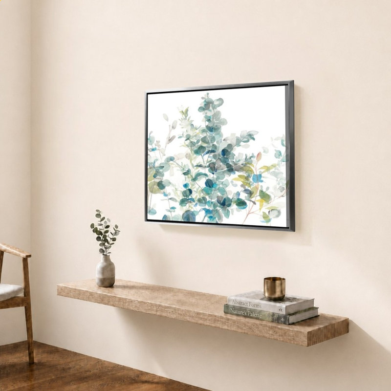 «Eucalyptus I White» par Magnolia Simplicity, gris neutre - impression sur toile, 34" H x 44" W, Silver
