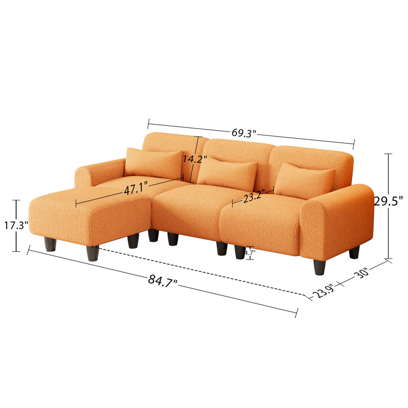 Drossart The 84.6-inch teddy fleece creative sofa can be assembled into a two-seater sofa plus a single couch with three waist pillows to perfectly stretch your waist for small apartment bedroom Spaces