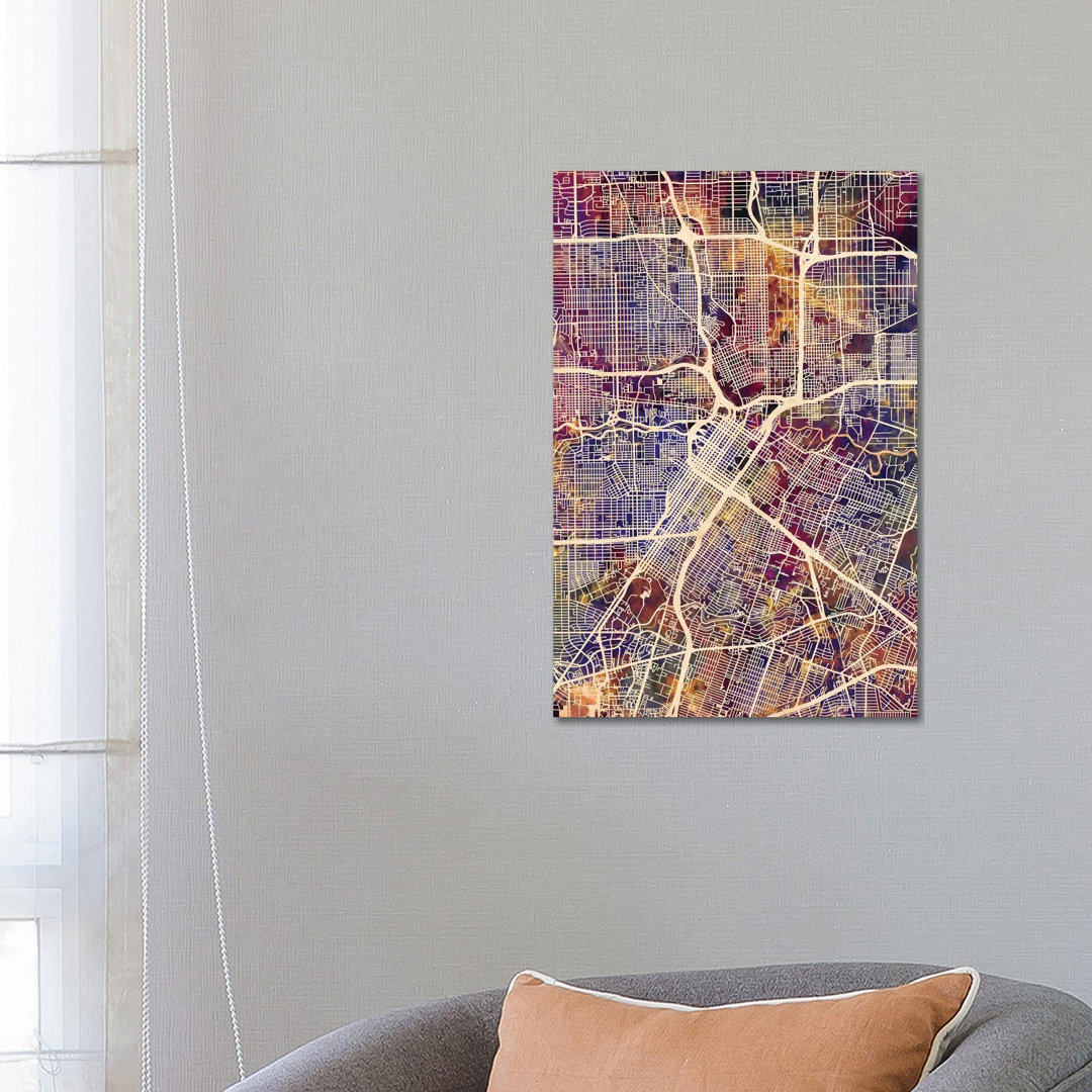 Houston Texas City Street Map II by Michael Tompsett - Wrapped Canvas Gallery-Wrapped Canvas Giclée