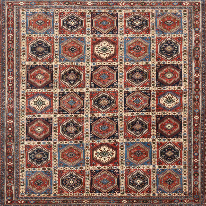 Tapis brun à motif géométrique, Rond 8 pi