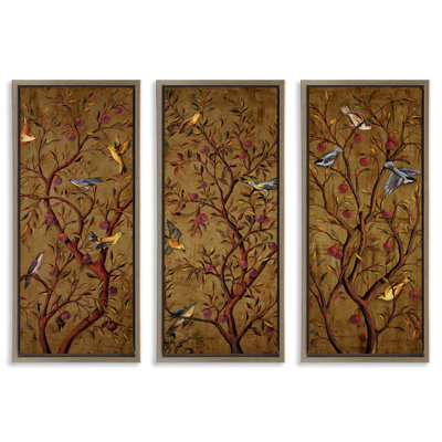 Ensemble de 3 toiles flottantes Regal Plum Tree avec oiseaux perchés par Rodolfo Jimenez