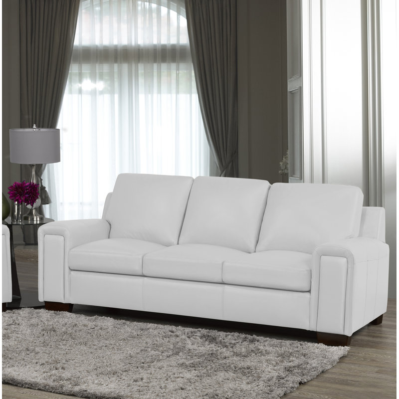 Canapé à accoudoirs coussinés en cuir véritable 87 po Edgmon, Cuir gris argenté