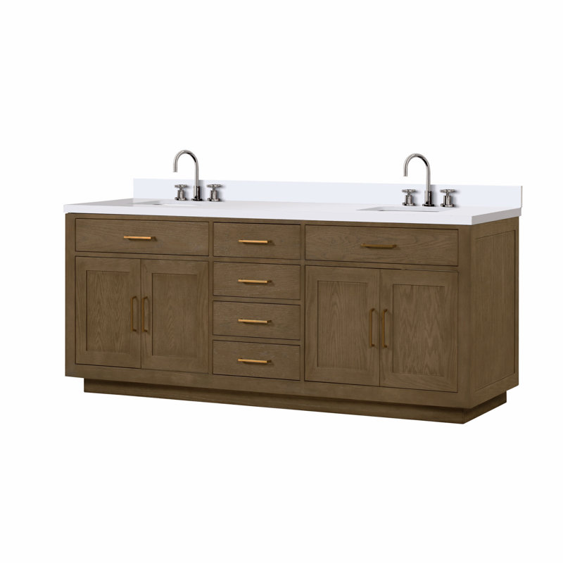 Meuble-lavabo double 84 po X P 22 po D, plateau en quartz blanc et ensemble de robinet