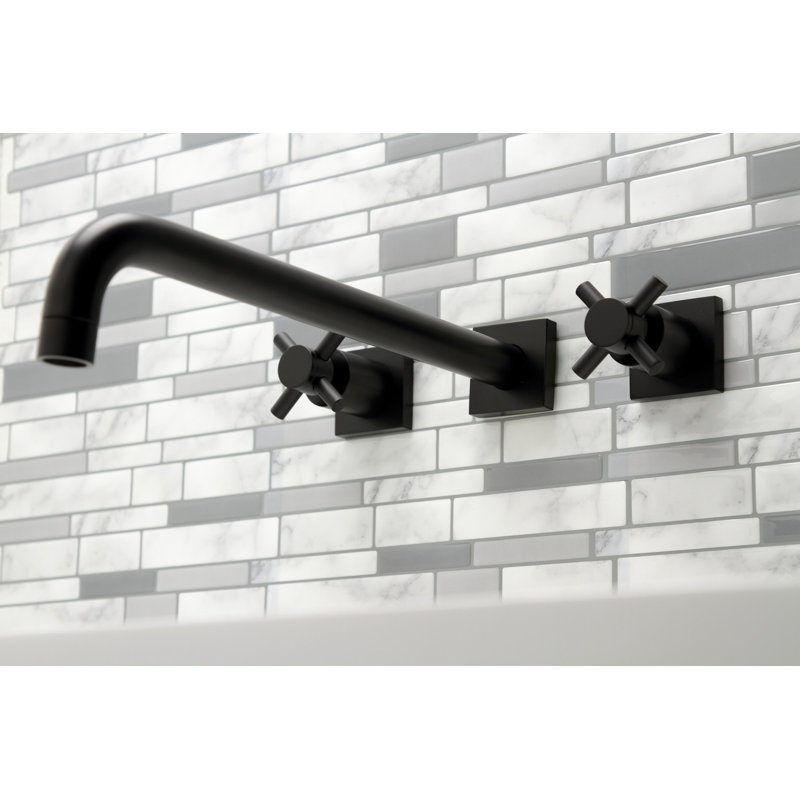 Kingston Brass Milano Two-Handle 3-Hole Wall Mount Roman Tub Faucet, Matte Black, Concord 2