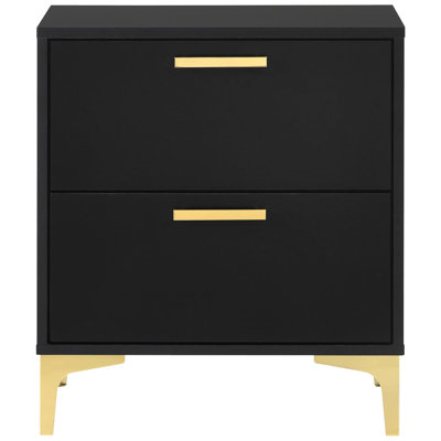 Table de chevet moderne 2 en noir et or - Rehaussez le rangement de votre chambre à coucher avec de grands tiroirs 2 tiroirs