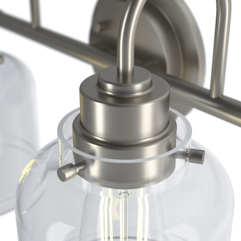 Éclairage de salle de bain moderne à intensité variable 2 lumières avec abat-jour en verre transparent 15 po Juliann, Nickel