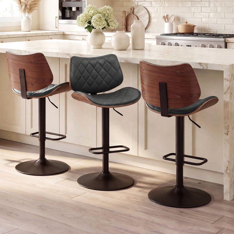 Odawa Swivel Adjustable Height Bar Stools (Set of 3), Black