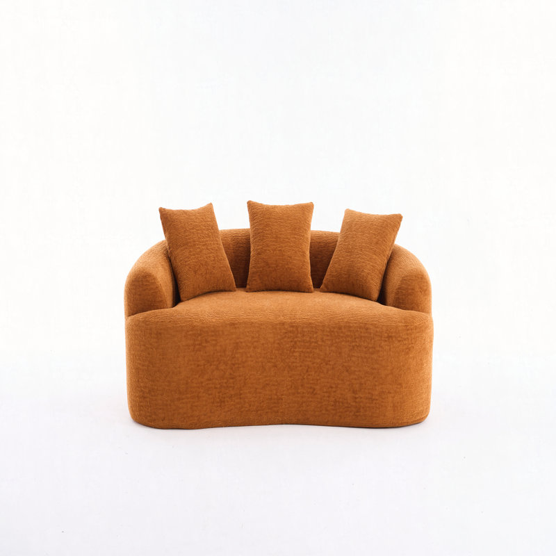 Canapé Boneless à deux places, tissu chenille grain de bois, canapé à compression double éponge, canapé à compression à deux places avec 2 coussins pour la vie / Maison / Mobilier / Appartement / Bureau
