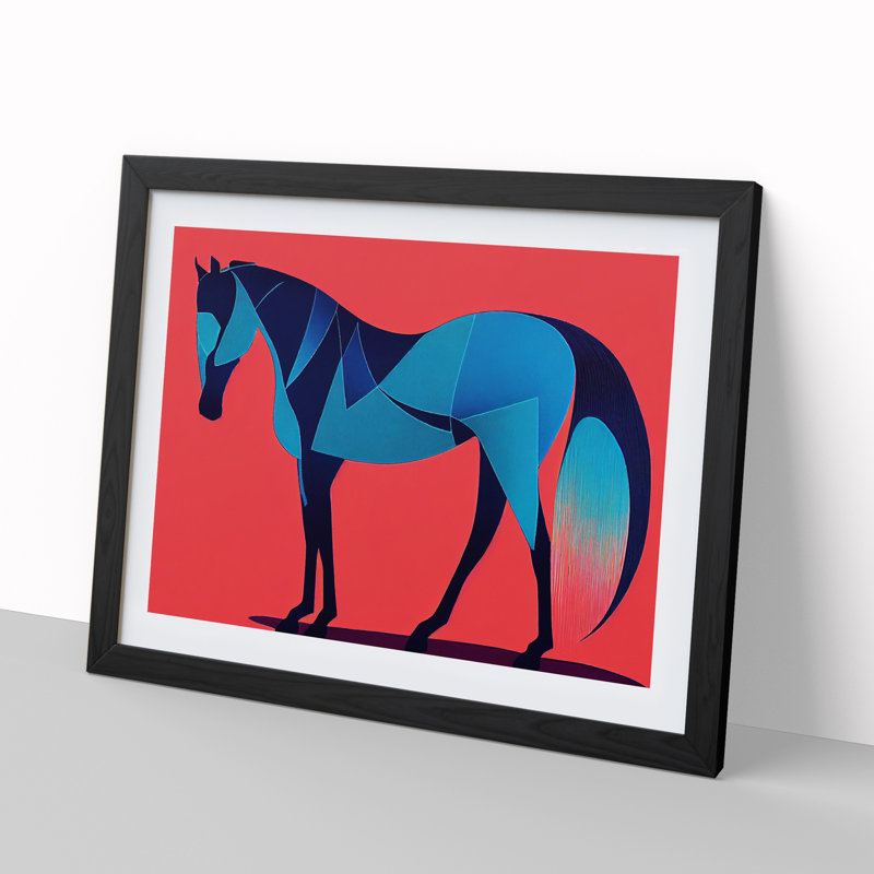 Horse Nouveau Abstract - Single Picture Frame Print, Black, 46cm H x 64cm W x 2cm D