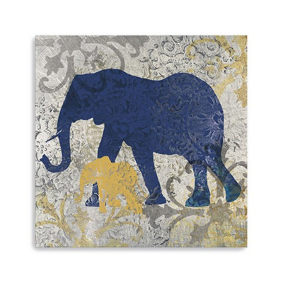 Éléphant exotique bleu et doré, impression sans cadre