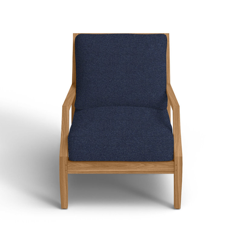 Haley Teak Patio Chair with Cushions, Natural Teak, No welt + Standard fill, Intermix Indigo