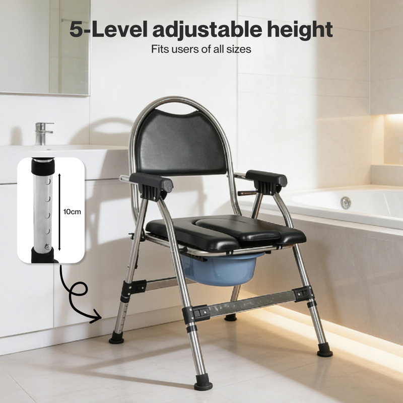  Folding Commode Chair Adjustable Height Bedside Toilet Shower Seat 150kg