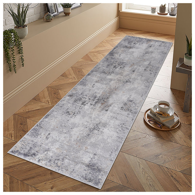 MARFI Abstract Runner Rug 2x8 - Stain Resistant Ivory & Taupe Machine Woven Carpet for Hallways, Kitchens & High Traffic Areas
