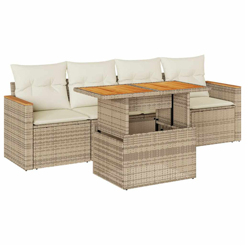 Vidaxl 5 Piece Garden Sofa Set With Cushions Beige Poly Rattan Acacia