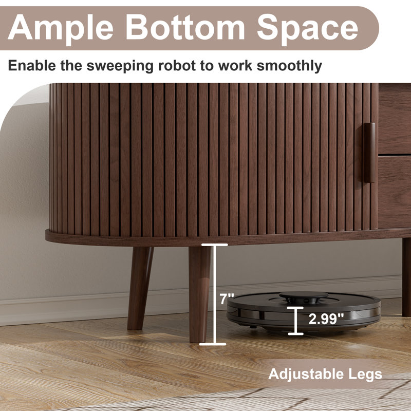 Meuble télé avec tiroirs et tablettes de rangement Chaddy. Meuble audio-vidéo en bois pour salon et chambre à coucher, console multimédia et meuble télé moderne