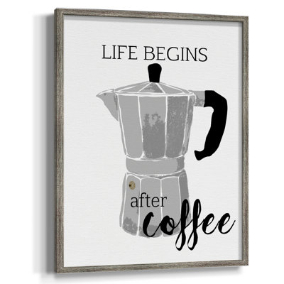 Begins After Coffee, reproduction encadrée - bois massif