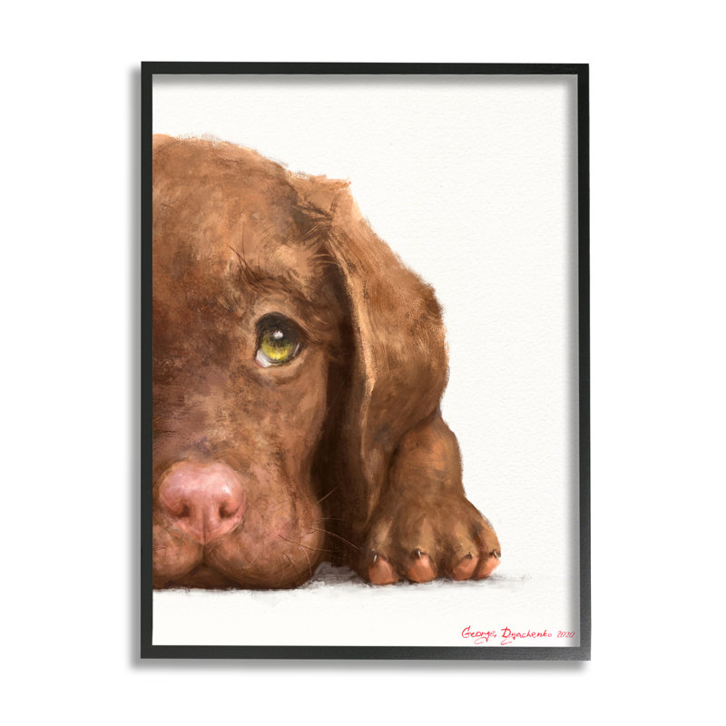«Labrador Puppy Resting» par George Dyachenko - impression sur toile, H 14 po x l 11 po, Giclée encadrée noir minuit