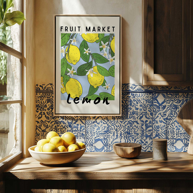 Lemon Fruit Market, reproduction d'art sur toile encadrée, H 18,75 po x l 12,75 po, Blanc opaque