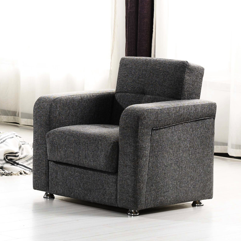 Fauteuil rembourré avec rangement de couleur grise - tablette pratique et attrayante