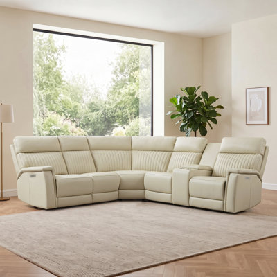 Ensemble de salon Emlin 6 pièces, 2 fauteuils inclinables électriques, canapé d'angle inclinable en cuir, appui-tête et soutien lombaire électriques