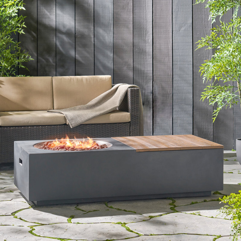 Table d'extérieur pour foyer d'extérieur rectangulaire en béton léger de 50 000 BTU avec rangement (couvercle de réservoir non inclus)