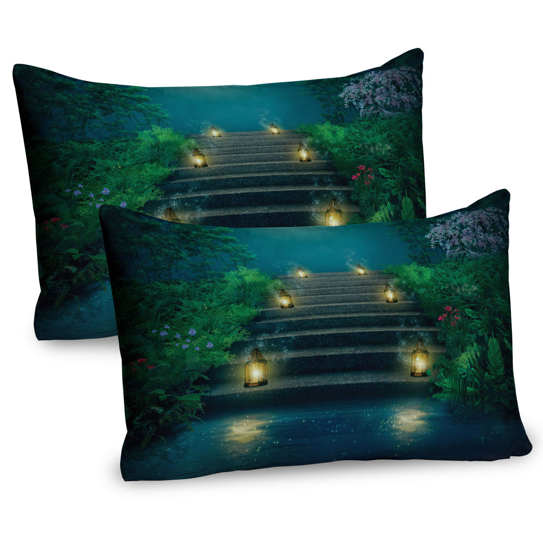 Kissenbezug Packung mit 2, Treppen mit Magic Lanterns, Teal Grün und Dunkelbraun