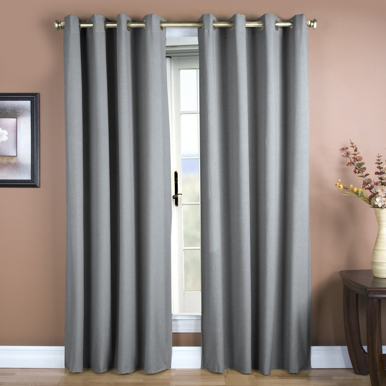 Lakeland Solid Semi-Sheer Grommet Curtain Panel, Gray, 56" W x 84" L