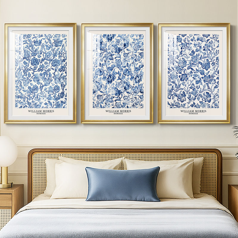 WM MORRIS Series DXC  -Custom Framed  Premium Print W Matt - 3 Pieces, 21" H x 30" W, Gold
