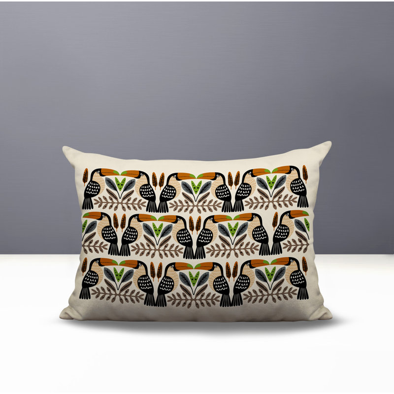 Oreiller rectangulaire intérieur / extérieur réversible Tukko Tucan, Rectangulaire H 14 po x l 20 po, Oiseau orange