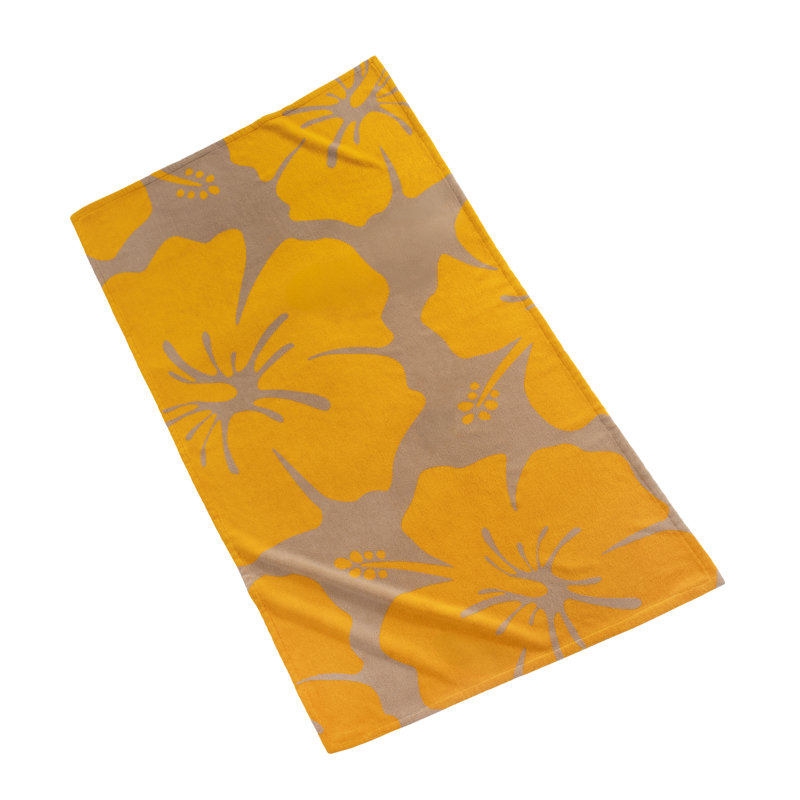 Hanalei Beach Towel, Tan/Yellow Floral