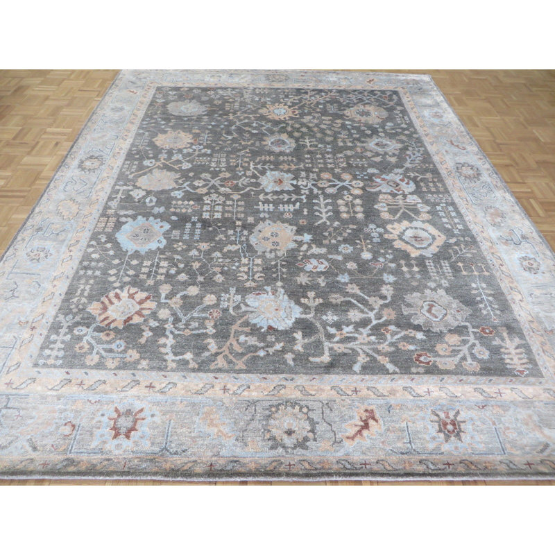 Tapis zone en laine rectangulaire 7 pi 11 po x 9 po à main one-of-kind noué la Dupree