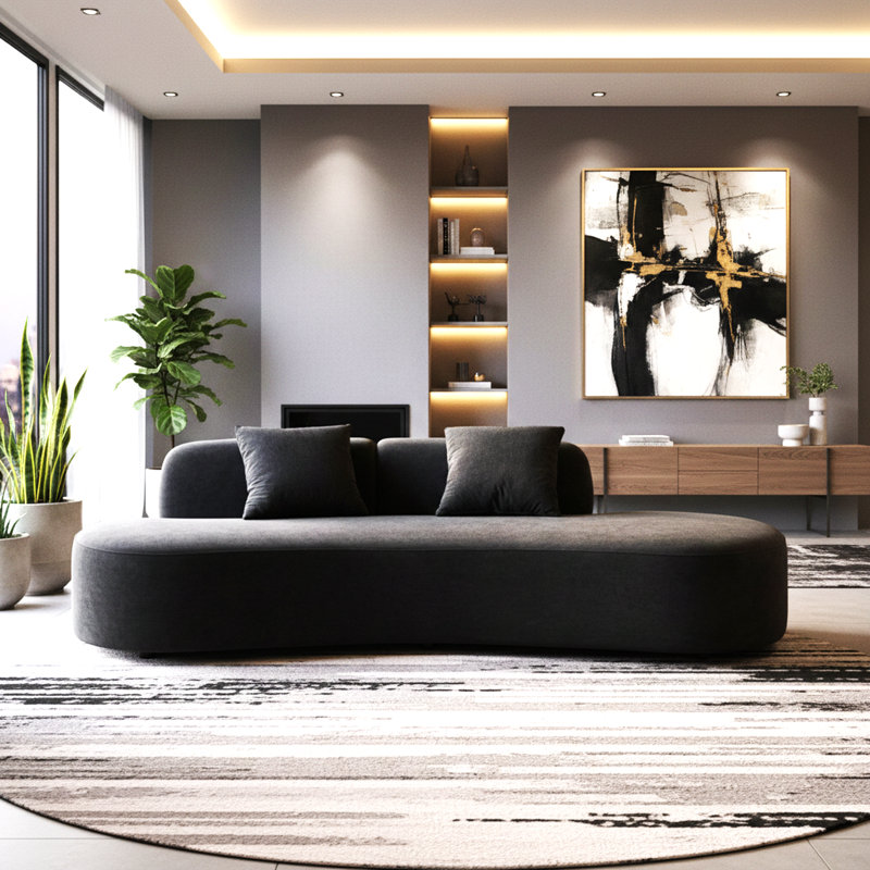 90.2'' Wide half moon design sofa, Black