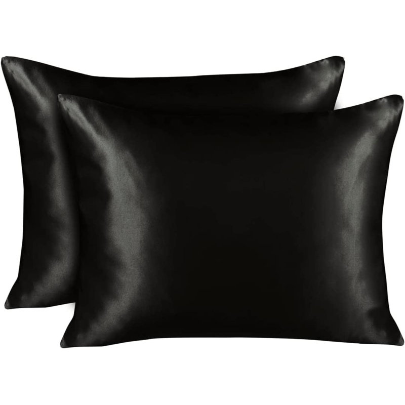 Taie d'oreiller en satin Allaire, Grand, Noir