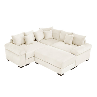 Oversized Cloud Modular Sectional Couch,Convertible Sectional Couches , Extrathick Armrests With Chaise,Soft Corduroy Fabric,Ergonomic Design, Easy Assembly,For Living Rooms Reading Rooms,Cream