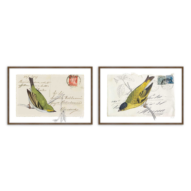 Courrier avec ailes, ensemble de 2 impressions, 48 po x 32 po, Impression encadrée, Noyer