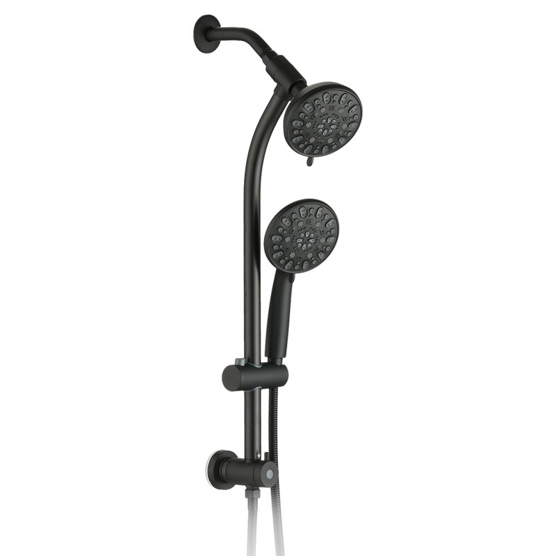 Luxury 7-Setting Drill-Free Stainless Steel Slide Bar Combo - Dual Shower Head Experience, Matte Black