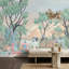 Papier peint pastel, paysage, oiseaux de forêt, décoration murale amovible-1261120186-1261120187