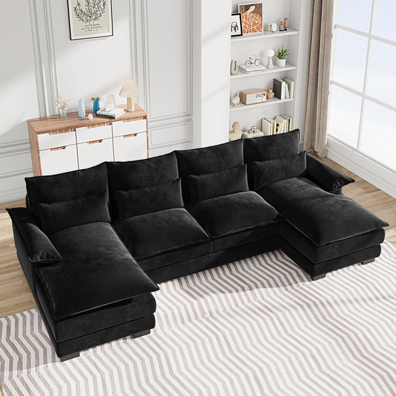 Coussin en U en chenille, Velours côtelé noir