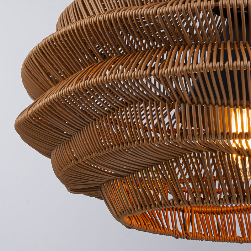 1-Light Outdoor Wicker Coastal Rattan Pendant, Brown