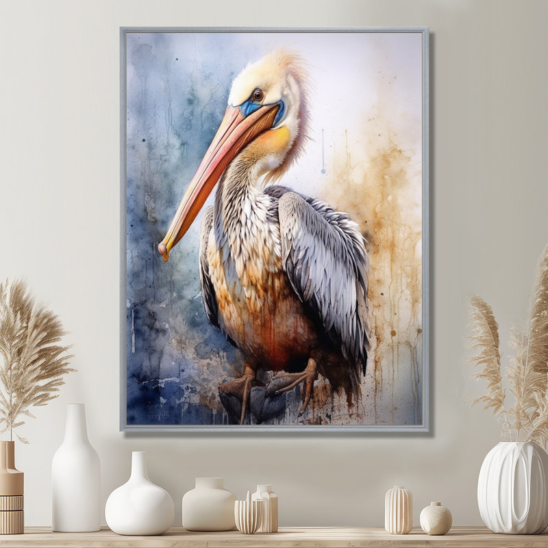 Majestic Pelican I - Imprimé, H 32 po x l 16 po x P 1 po, Encadrement argenté