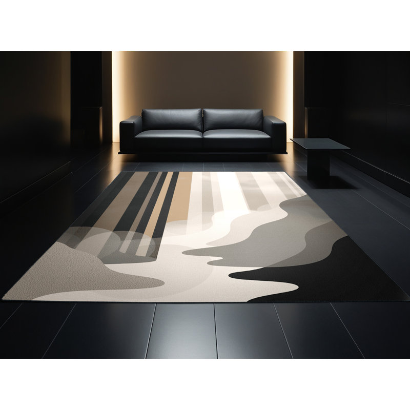 Tapis beige Paxon minimaliste lavable à la machine - reliure noire, 4' Square
