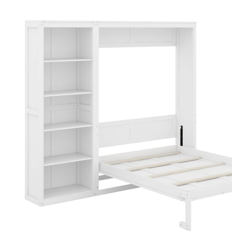 Grand lit escamotable avec tablettes, Blanc
