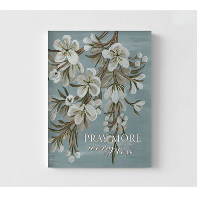 «Pray More-Wayez Less» par Cindy Jacobs, impression encadrée de Philippiens 4: 6-7, impression de fleurs, affiche bleu bébé, idée de cadeau de grand-mère très grande